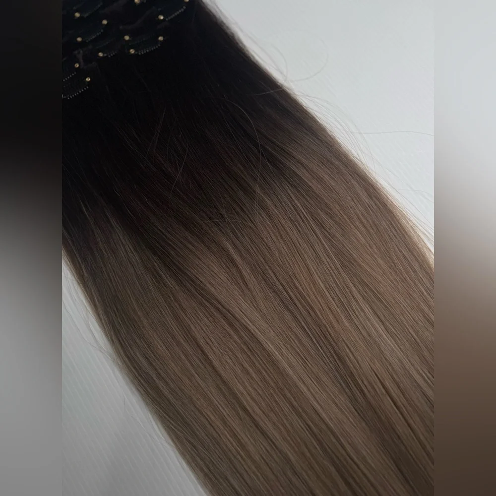 22” Balayage Brown and Medium Blonde Human Hair Blend Extensions 7 Pieces